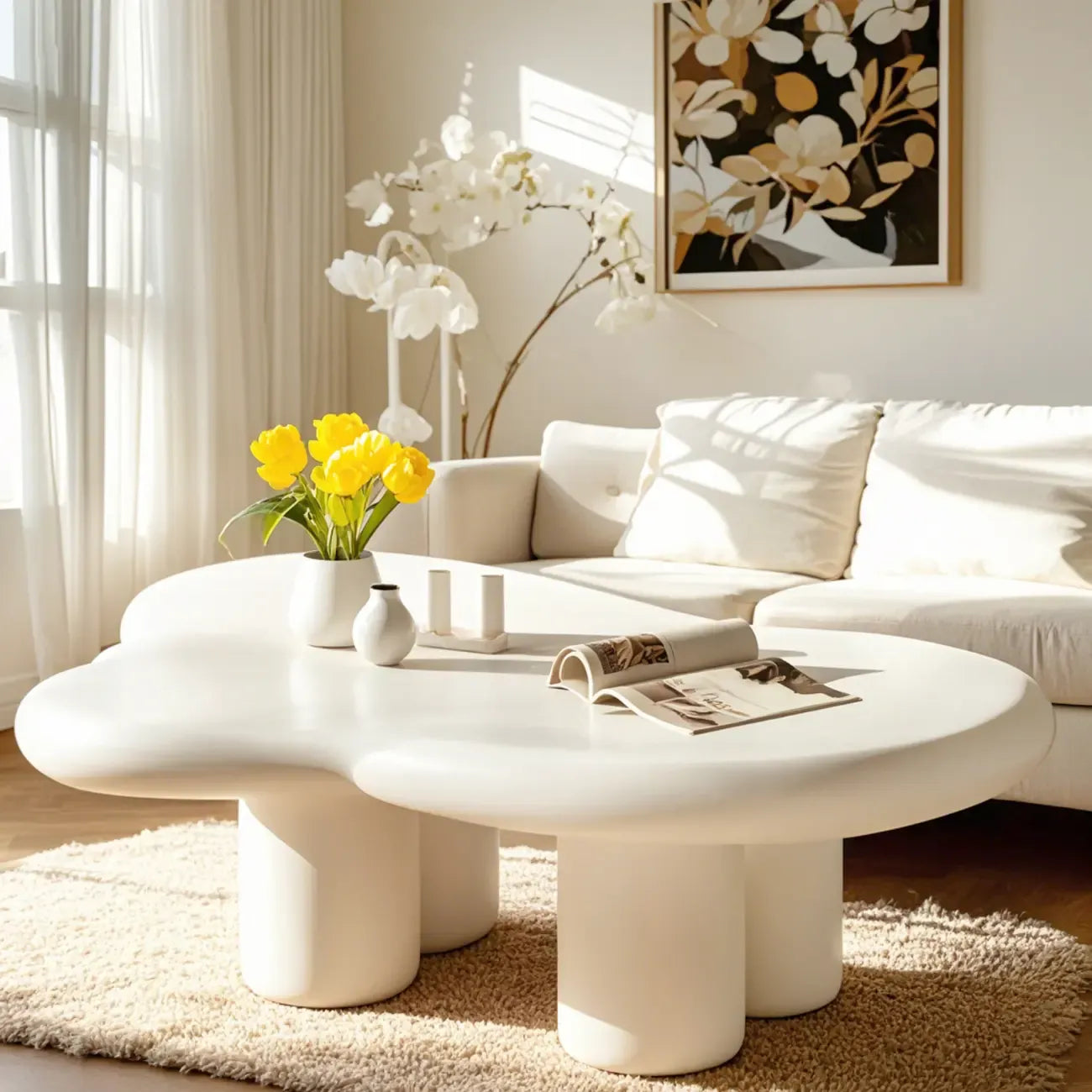 Modern White Irregular Coffee Table with Minimalist Design