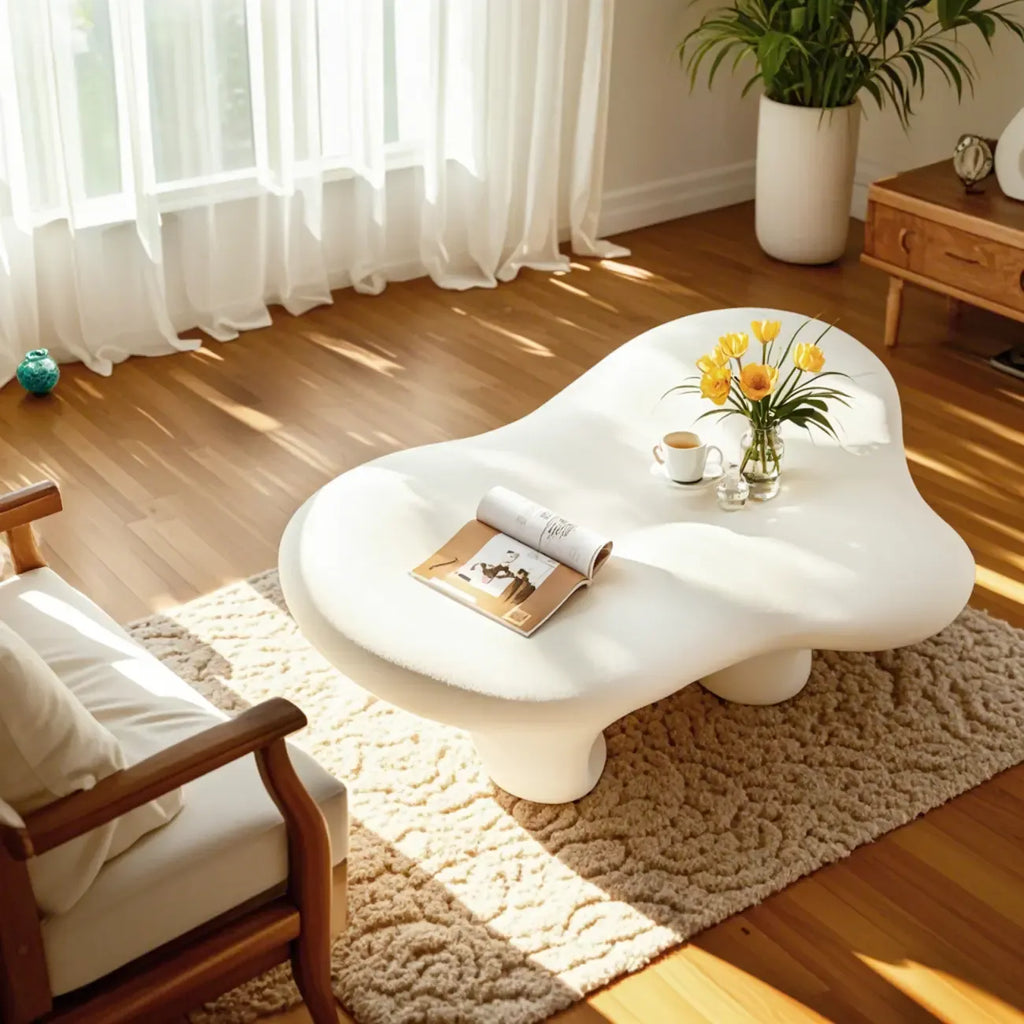 Modern White Irregular Coffee Table with Minimalist Design