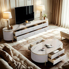 6-Drawer Contemporary White Stone TV Stand with Legs