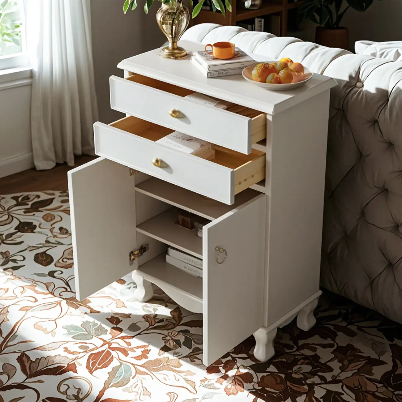 41H White Oak Wood Combo Dresser with Cabinet