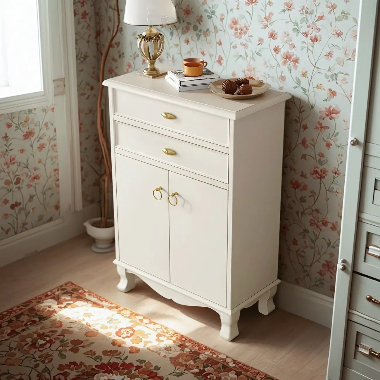 41H White Oak Wood Combo Dresser with Cabinet