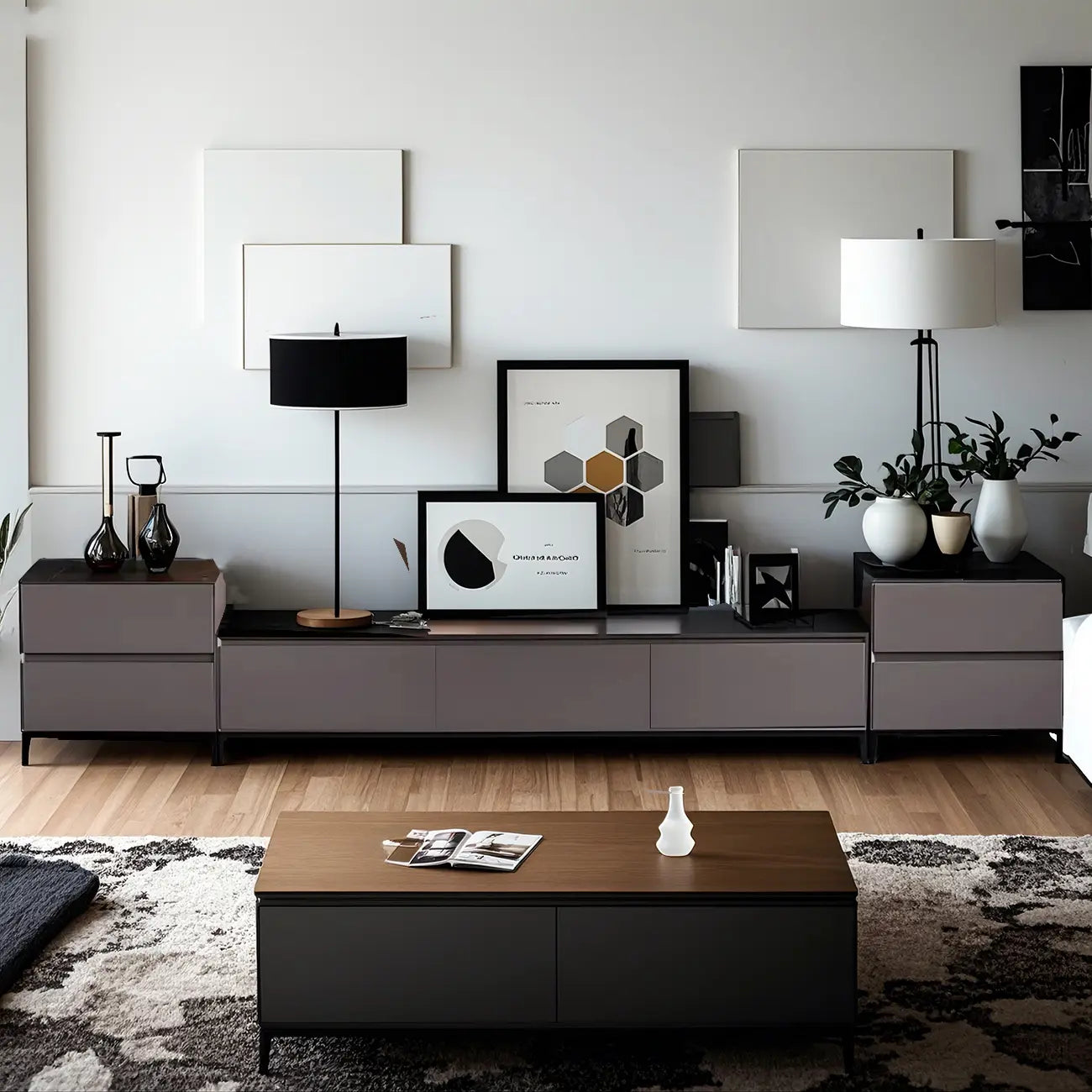 71 Living Room Black Marble Top Enclosed Storage TV Stand