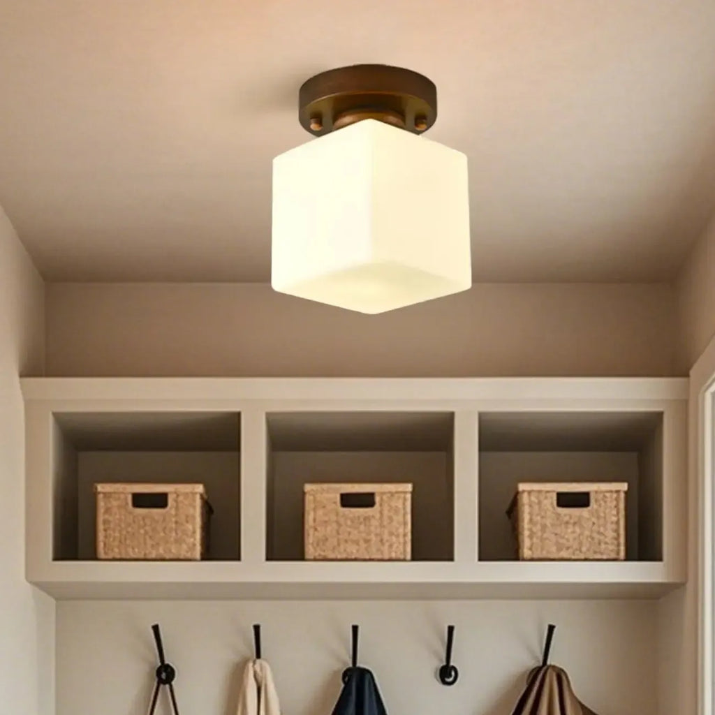 5 to 9 Inch Cube Glass Metal Semi Flush Ceiling Light