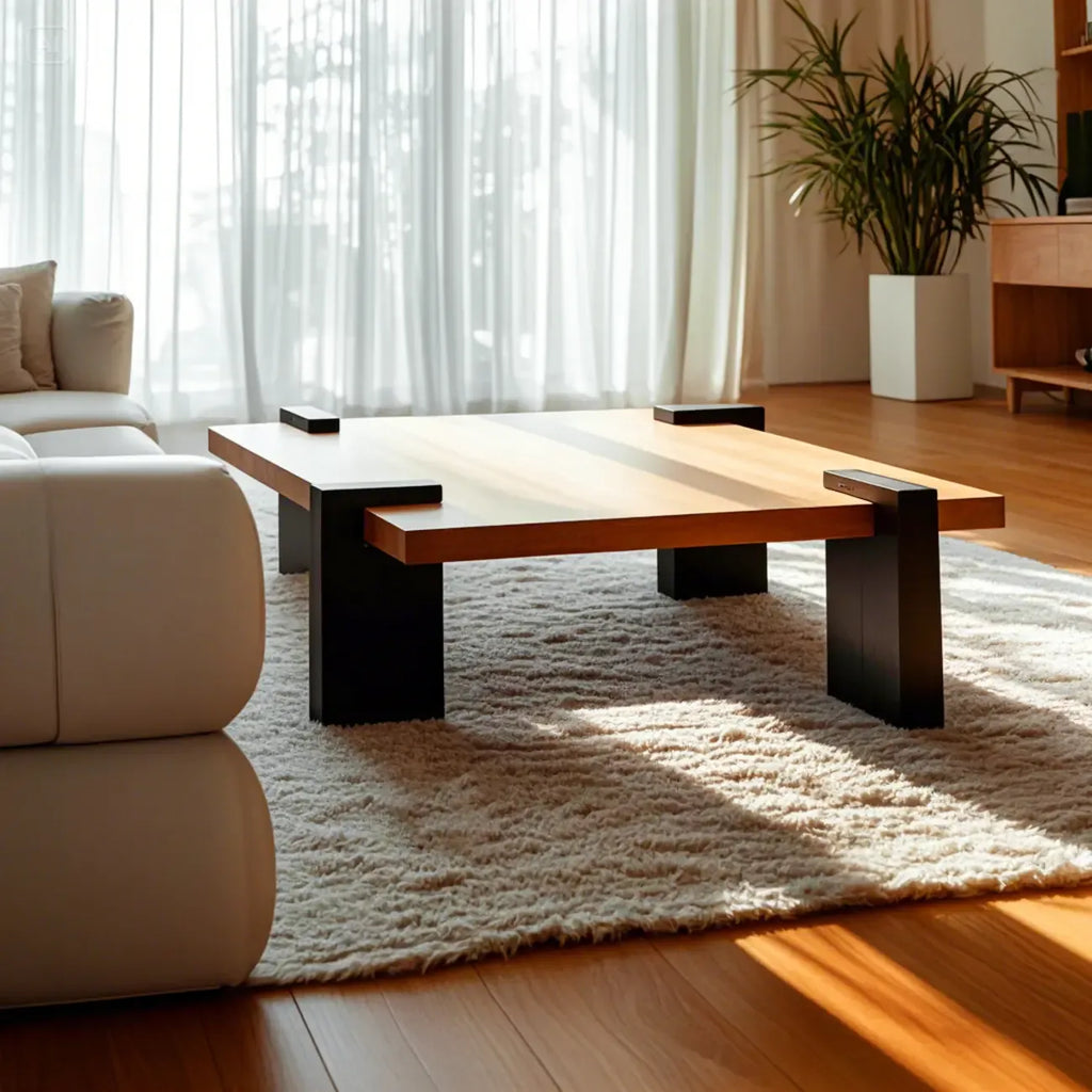 Scandinavian Pine Minimalist Coffee Table for Indoor Use