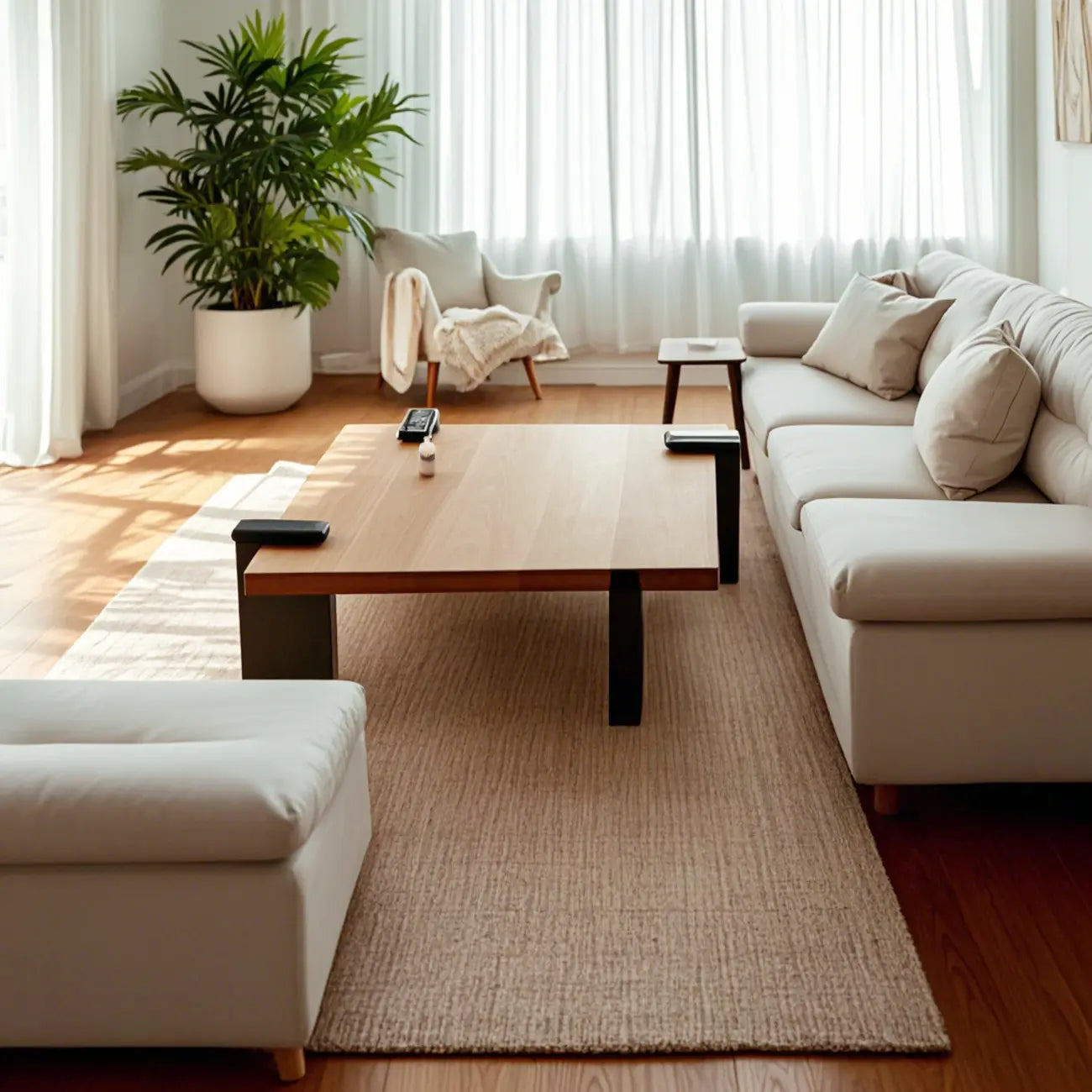 Scandinavian Pine Minimalist Coffee Table for Indoor Use