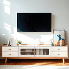 63 Contemporary White Wood Cabinet TV Stand with Glass Doors