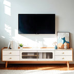 63 Contemporary White Wood Cabinet TV Stand with Glass Doors
