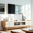 63 Contemporary White Wood Cabinet TV Stand with Glass Doors