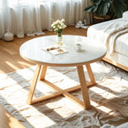 Modern Marble Round 2 Nesting Coffee Table Set with Wood Base