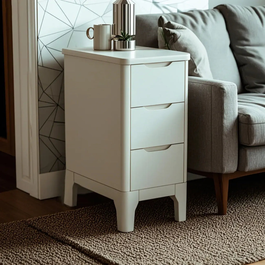 Natural Wooden Narrow Corner Bedside Table with 3 Drawers