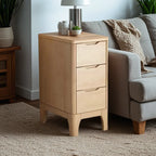 Natural Wooden Narrow Corner Bedside Table with 3 Drawers