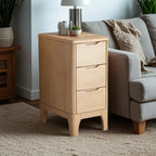 Natural Wooden Narrow Corner Bedside Table with 3 Drawers