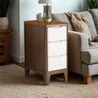 Natural Wooden Narrow Corner Bedside Table with 3 Drawers
