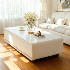 Chic Minimalist Rectangular White Coffee Table with 4 Drawers
