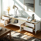 63 White Modern Stone Cable Management TV Stand with Storage