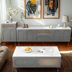 63 Elegant Stone White TV Stand with Adjustable Shelves