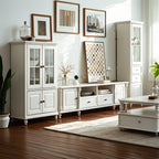 87 White Wood Open Storage TV Stand for Living Room