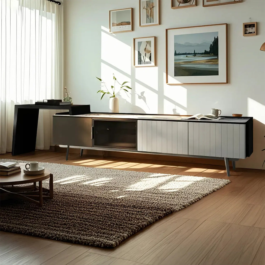 71 Black Stone Side Extension Storage TV Stand with Drawers