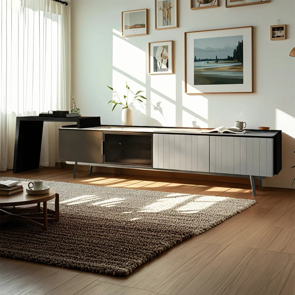 71 Black Stone Side Extension Storage TV Stand with Drawers