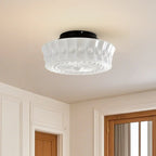 Beige Round Glass Vintage Semi Flush Ceiling Light