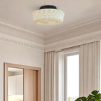 Beige Round Glass Vintage Semi Flush Ceiling Light