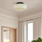 Beige Round Glass Vintage Semi Flush Ceiling Light