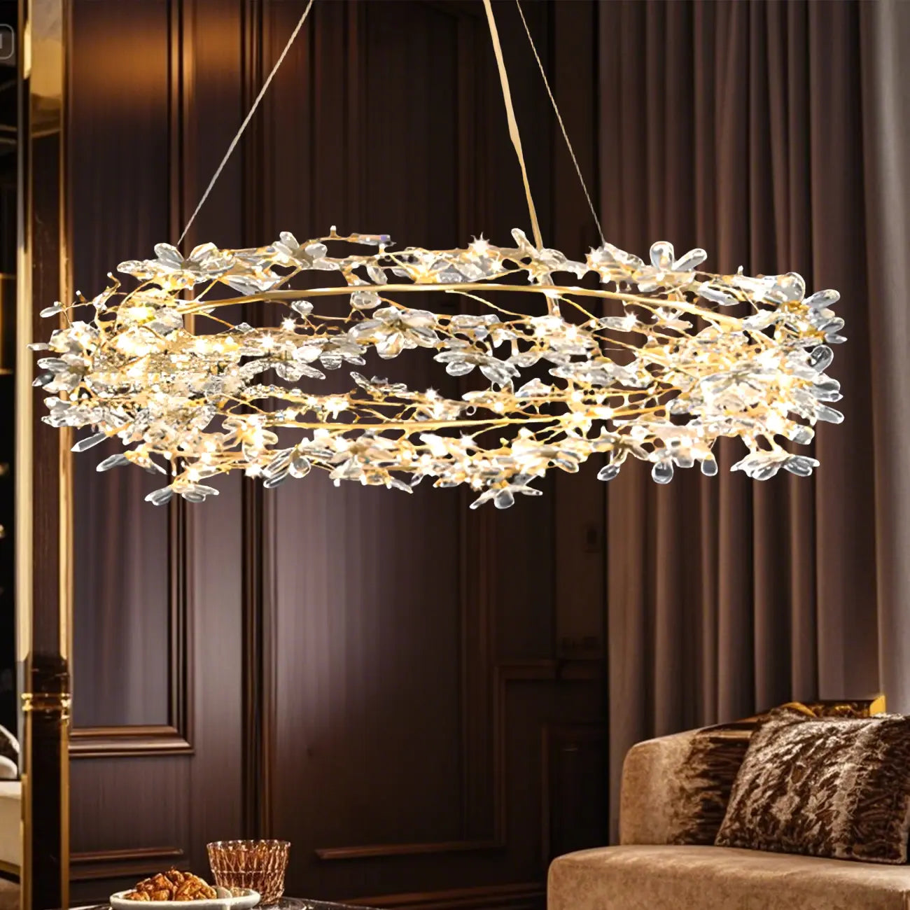 Modern Crystal Branch Chandelier with Adjustable Length