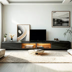 Black Modern Stone Rectangle Drawers TV Stand with LED Lights