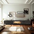 Black Modern Stone Rectangle Drawers TV Stand with LED Lights