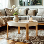 Minimalistic Beige Wood Round Coffee Table with Tray Top