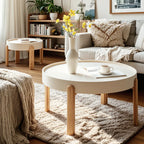 Minimalistic Beige Wood Round Coffee Table with Tray Top