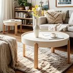 Minimalistic Beige Wood Round Coffee Table with Tray Top