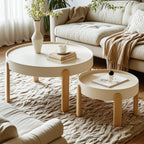Minimalistic Beige Wood Round Coffee Table with Tray Top