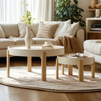 Minimalistic Beige Wood Round Coffee Table with Tray Top
