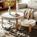 Minimalistic Beige Wood Round Coffee Table with Tray Top