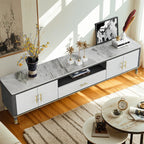 63 Contemporary Grey Stone Cabinet TV Stand with Open Shelf