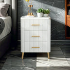 Glam Pink Leather Bedside Table with Marble Top 3 Drawers