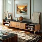 87 Glam Brown Stone Top Solid Wood Open Shelf TV Stand
