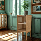 Rustic Natural Wooden Bedside Table with Open Storage Shelves