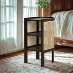 Rustic Natural Wooden Bedside Table with Open Storage Shelves