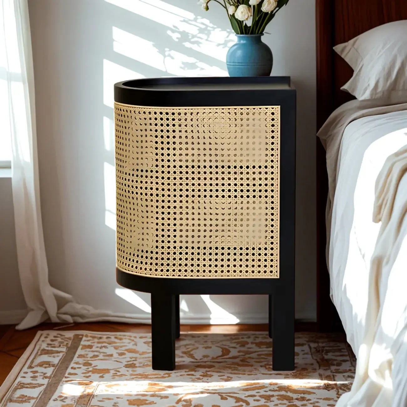 Rustic Natural Wooden Bedside Table with Open Storage Shelves