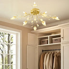 Elegant Golden Branch Crystal Semi Flush Ceiling Light