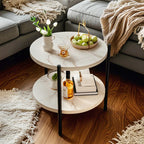 Modern 2-Tier Wood Round Coffee Table with Wheels, Tray