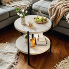 Modern 2-Tier Wood Round Coffee Table with Wheels, Tray