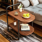 Modern 2-Tier Wood Round Coffee Table with Wheels, Tray