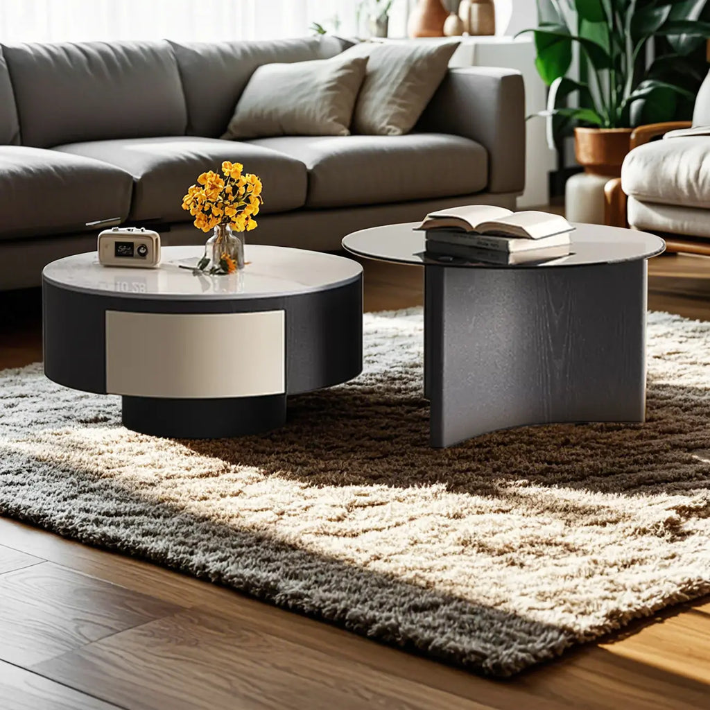 Elegant Indoor Round Nesting Coffee Table with 2 Drawers