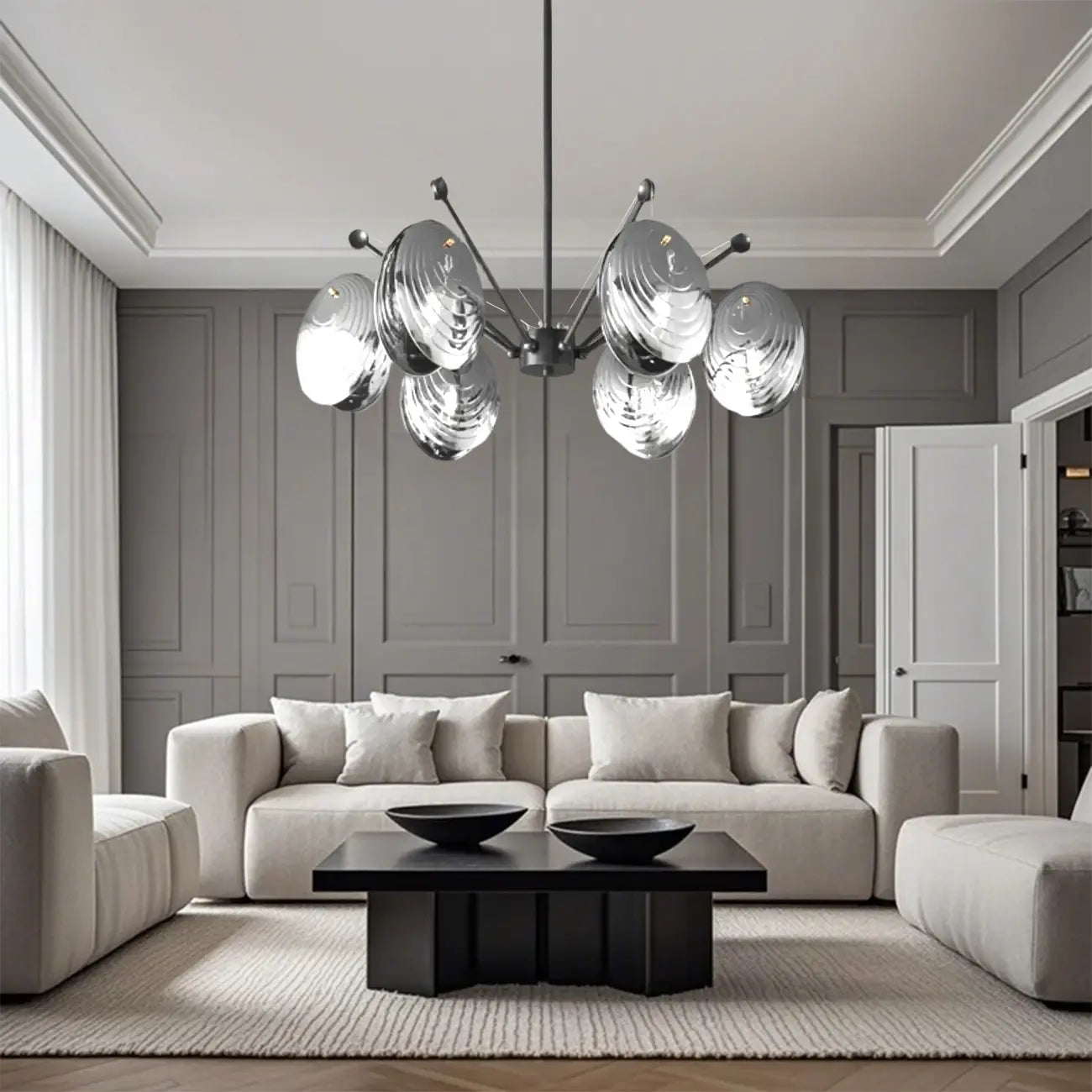 Modern Gray Metal Silver Shell Adjustable Chandeliers