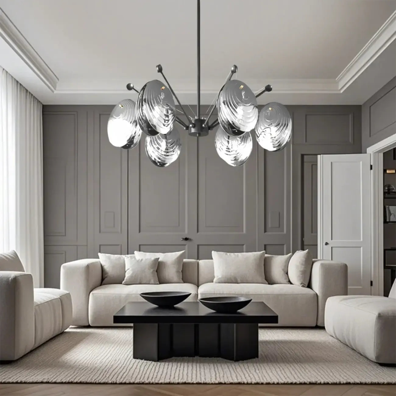 Modern Gray Metal Silver Shell Adjustable Chandeliers