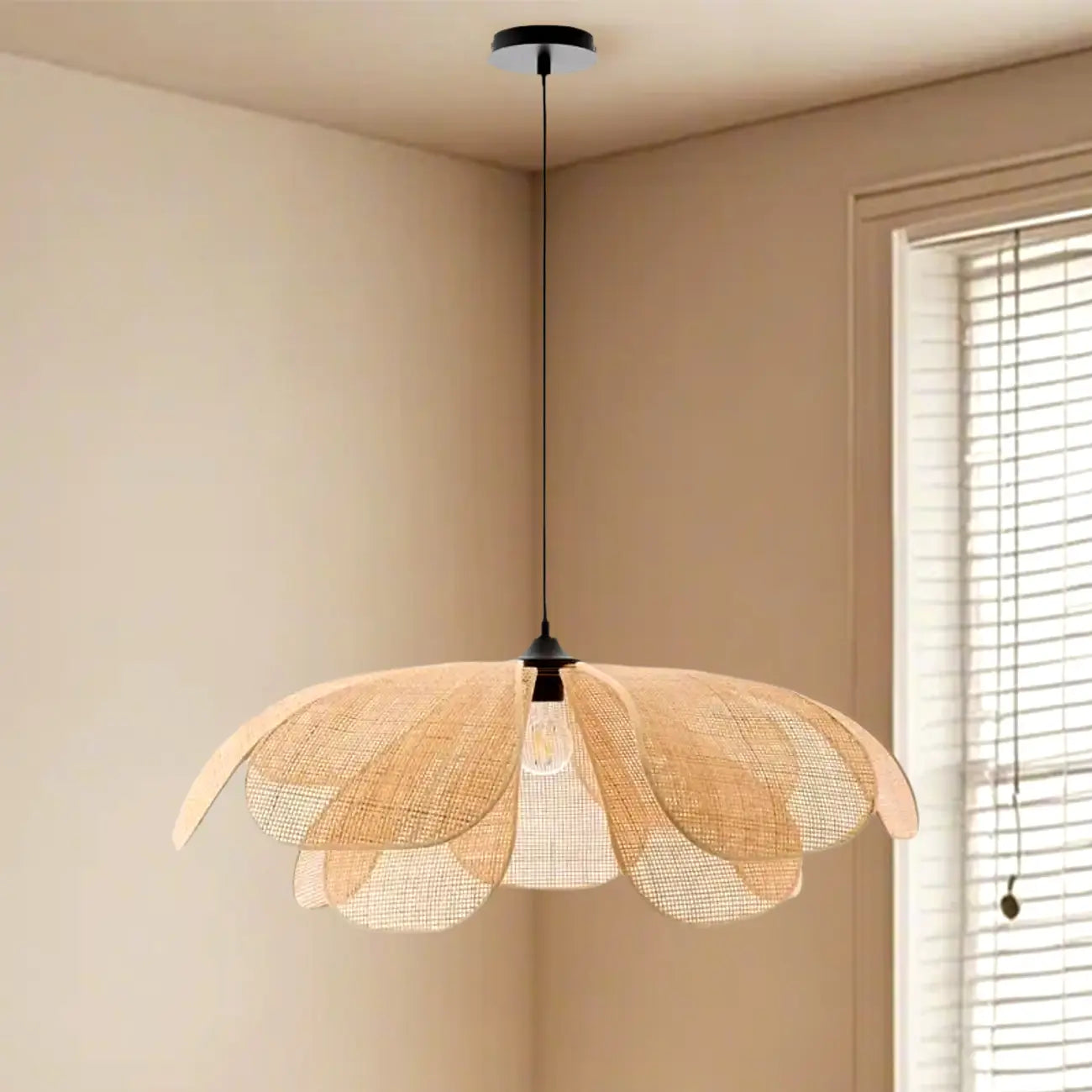 Designer Handmade Floral Led Pendant Lamp with Rattan Petals