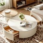 Slate Top White Round Modern Wood Drawer Coffee Table
